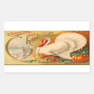 Sticker Rectangulaire Salutations de Thanksgiving White Turkey Vintage