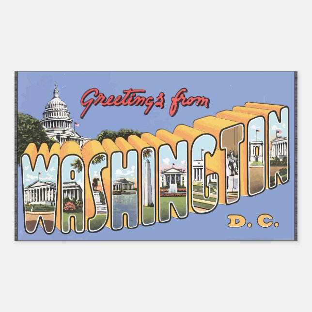 Sticker Rectangulaire Salutations de Washington D.C., Vintage (Devant)