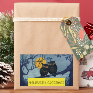 Sticker Rectangulaire Salutations d'Halloween vintage, Chouettes dans l'