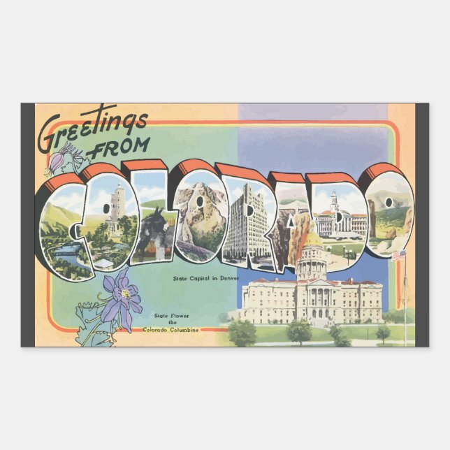 Sticker Rectangulaire Salutations Du Colorado, Vintage (Devant)