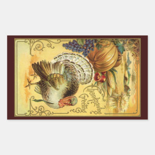 Sticker Rectangulaire Salutations vintage de Thanksgiving avec dinde