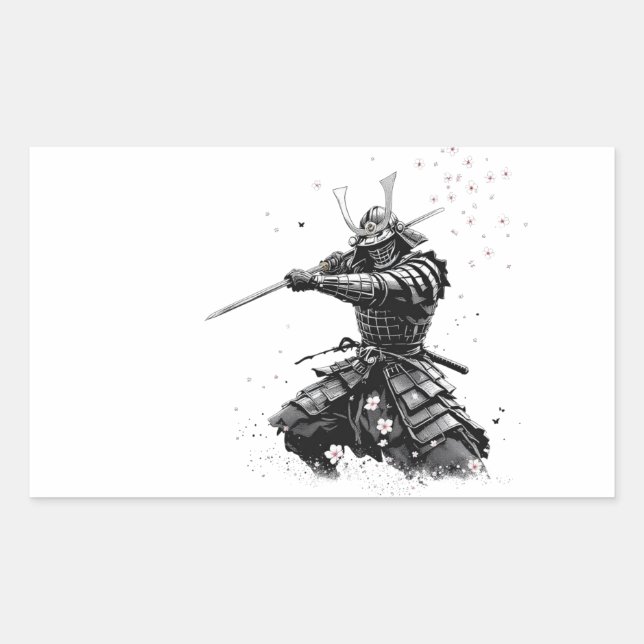 Sticker Rectangulaire Samurai Warrior in Action Japanese Art Ceramic  (Devant)