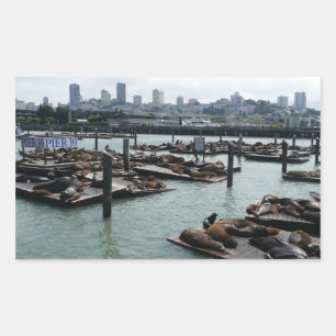Sticker Rectangulaire San Francisco et Pier 39 Sea Lions City Skyline