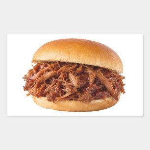 Sticker Rectangulaire Sandwich au porc effiloché sur fond blanc