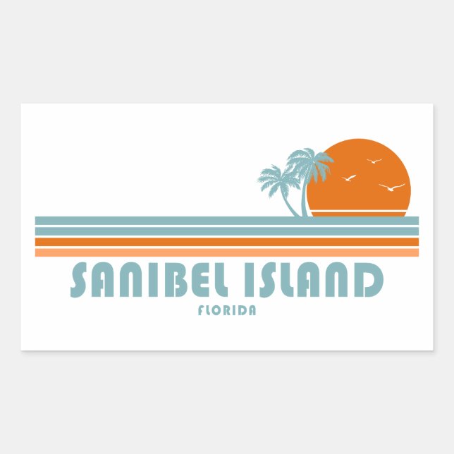 Sticker Rectangulaire Sanibel Island Floride palmiers solaires (Devant)