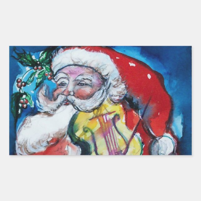 STICKER RECTANGULAIRE SANTA CLAUS AVEC VIOLIN (Devant)