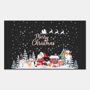 Sticker Rectangulaire Santa Claus, Snowman Merry Christmas Holiday