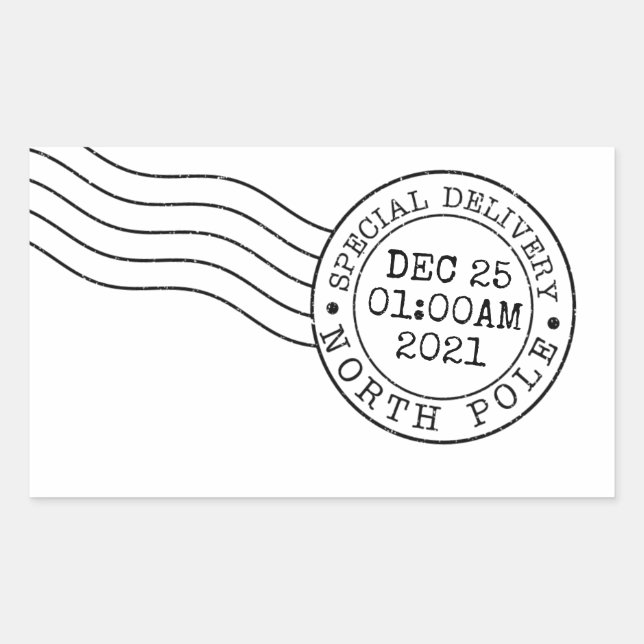 Sticker Rectangulaire santa north pole express delivery secret gift post (Devant)