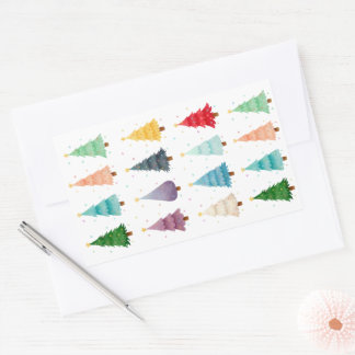 Sticker Rectangulaire Sapins de Noël, Décorations pour une Saison Joyeus