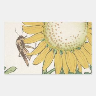 Sticker Rectangulaire Sauterelle et tournesol par Shibata Zeshin