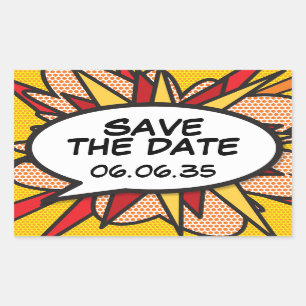 Sticker Rectangulaire SAUVER LA DATE Bulle de dialogue de la Pop Art de