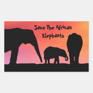 Sticker Rectangulaire Sauvez les éléphants africains