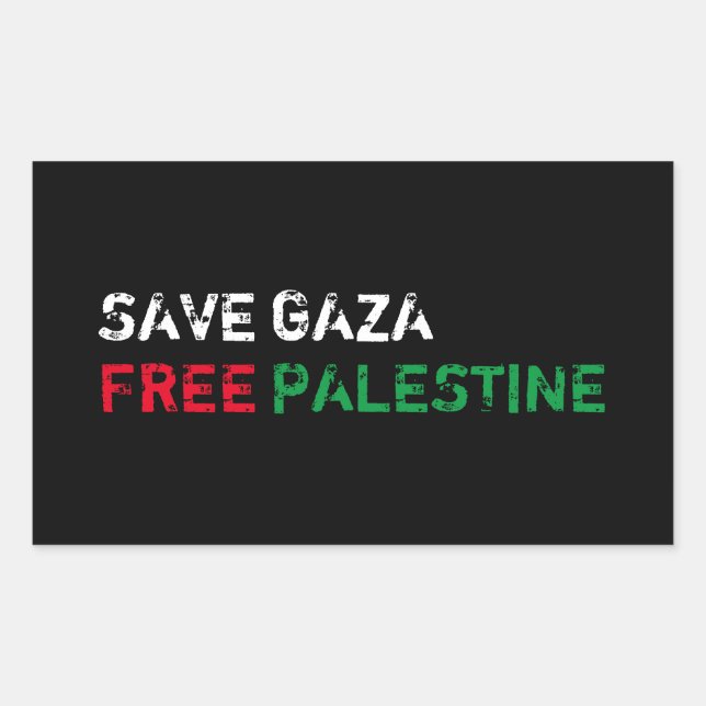 Sticker Rectangulaire Save Gaza Free Palestine blanc rouge noir (Devant)
