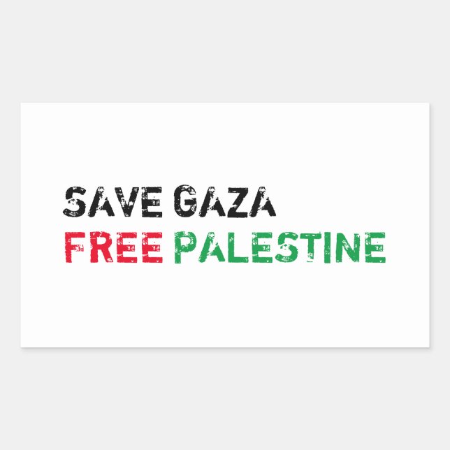 Sticker Rectangulaire Save Gaza Free Palestine noir rouge blanc (Devant)