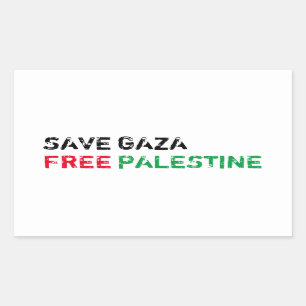 Sticker Rectangulaire Save Gaza Free Palestine noir rouge blanc