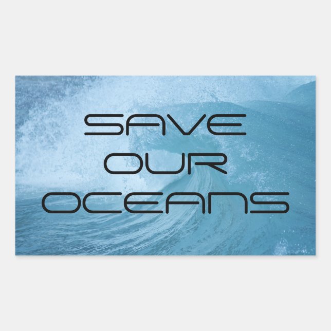 STICKER RECTANGULAIRE SAVE OUR OCEANS WAVE SURF CLIMATE CHANGE POLLUTION (Devant)