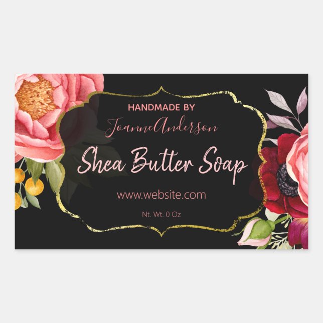 Sticker Rectangulaire Savon d'aquarelle rose or noir (Devant)