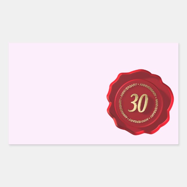 Sticker Rectangulaire sceau de cire rouge du 30e anniversaire (Devant)