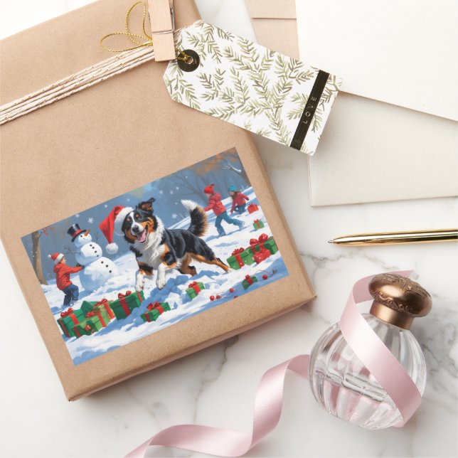 Sticker Rectangulaire Scène de Noël australienne Kelpie (Cadeaux)