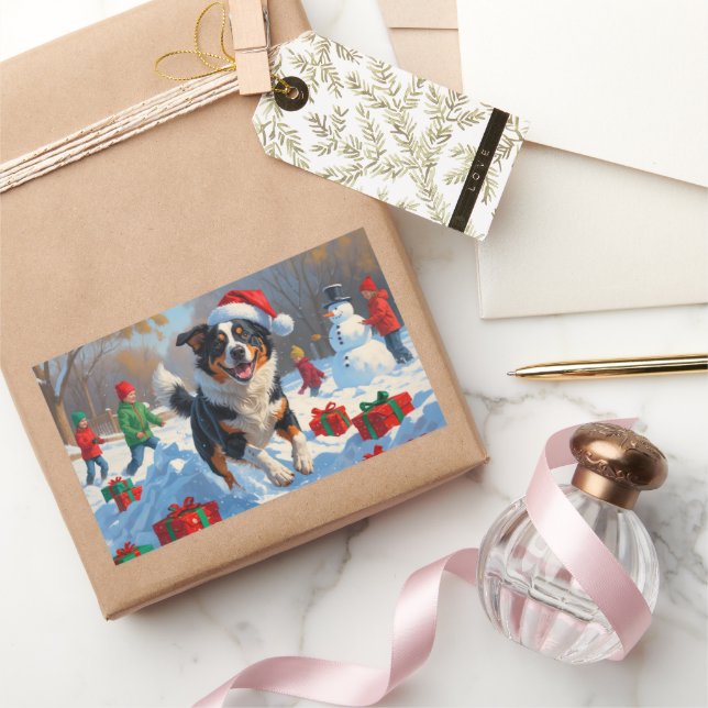 Sticker Rectangulaire Scène de Noël de bétail australien (Cadeaux)