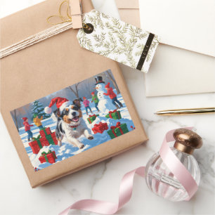 Sticker Rectangulaire Scène de Noël du Terrier australien