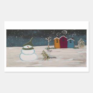 Sticker Rectangulaire Scène primitive de neige de bonhomme de neige