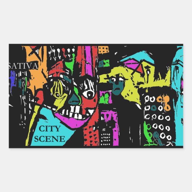 STICKER RECTANGULAIRE SCÈNE URBAINE SATIVA (Devant)