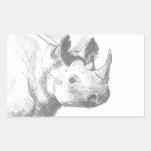 Sticker Rectangulaire Schéma de dessin au crayon Rhino Rhinoceros