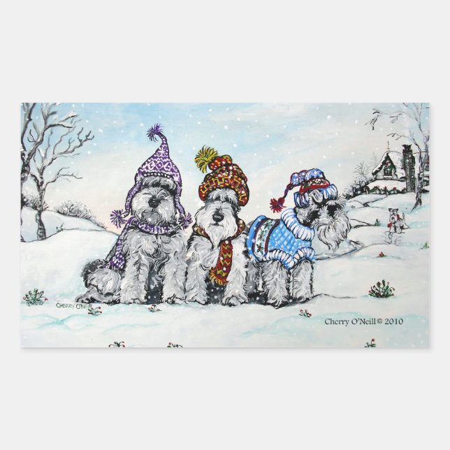 Sticker Rectangulaire Schnauzers en hiver (Devant)