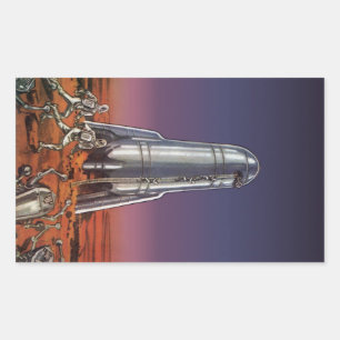 Sticker Rectangulaire Science-fiction vintage, astronautes aliens coléop