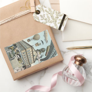 Sticker Rectangulaire Science-fiction vintage, ville steampunk victorien