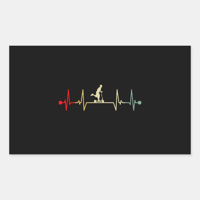 Sticker Rectangulaire Scooter Kick Scooter électrique Heartbeat Retro (Devant)