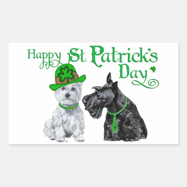Sticker Rectangulaire Scottie & Westie St. Paddy's Day (Devant)