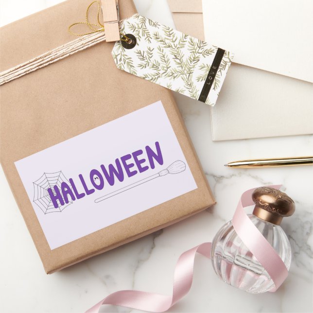 Sticker Rectangulaire Script Halloween épouvantable avec sorcière et ill (Cadeaux)