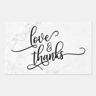Sticker Rectangulaire Script Love & Merci sur Marbre Blanc
