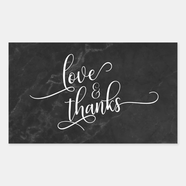 Sticker Rectangulaire Script Love & Merci sur Marbre Noir (Devant)