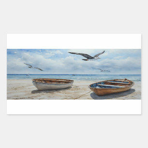 Sticker Rectangulaire "Seabreeze Serenade". Couleur Serene Boat Scène
