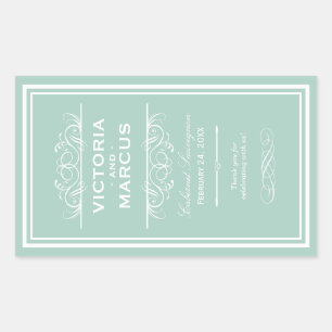 Sticker Rectangulaire Seafoam Green Mariage élégant Monogramme Bouteille