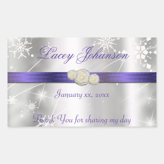 Sticker Rectangulaire Seize ans, bouteille d'eau/de vin argent et violet (Devant)