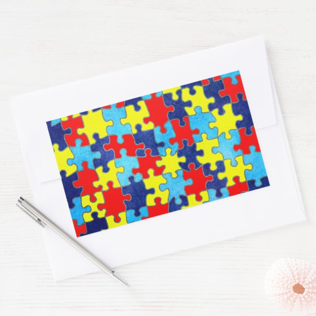 Sticker Rectangulaire Sensibilisation sur l'autisme-Puzzle par Shirley T (Enveloppe)