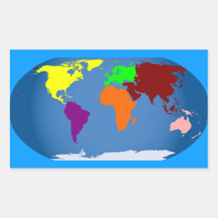 Sticker Rectangulaire Sept continents colorés