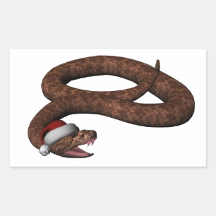 Sticker Rectangulaire Serpent à Sonnette Avec Chapeau De Père Noël