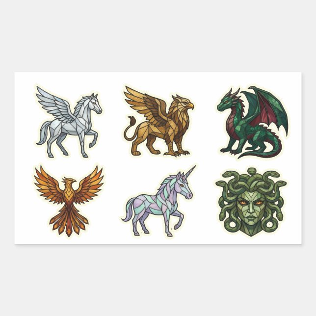 Sticker Rectangulaire Set d'autocollants de créatures mythiques en vitra (Devant)