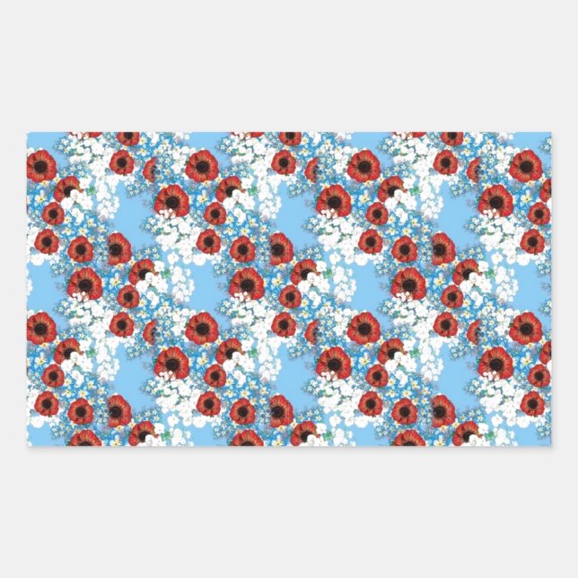 Sticker Rectangulaire Shabby imprimé chic de fleurs rouges rouges rouges (Devant)