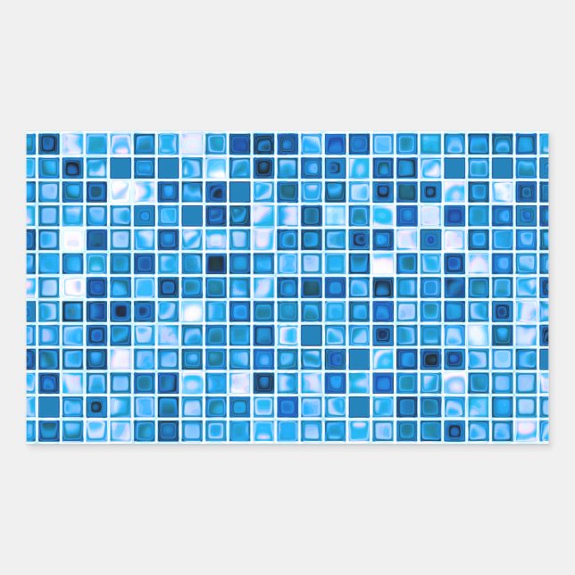 Sticker Rectangulaire Shades of Blue 'Watery' Mosaic Tiles Pattern (Devant)