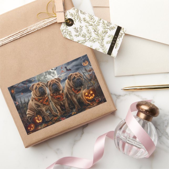 Sticker Rectangulaire Shar Pei Halloween Épouvantable (Cadeaux)