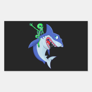 Sticker Rectangulaire Shark Halloween Skeleton équitation Requins Amour