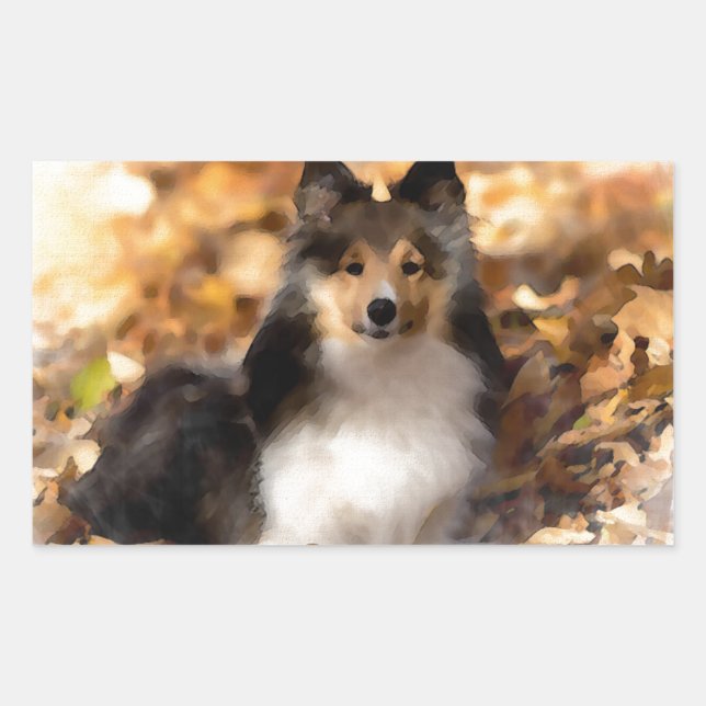 Sticker Rectangulaire Sheltie Shetland Sheepdog Art Peinture (Devant)