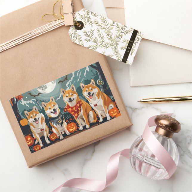 Sticker Rectangulaire Shiba Inu Halloween Épouvantable (Cadeaux)