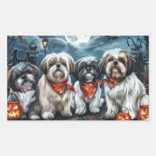 Sticker Rectangulaire Shih Tzu Halloween Éffrayant